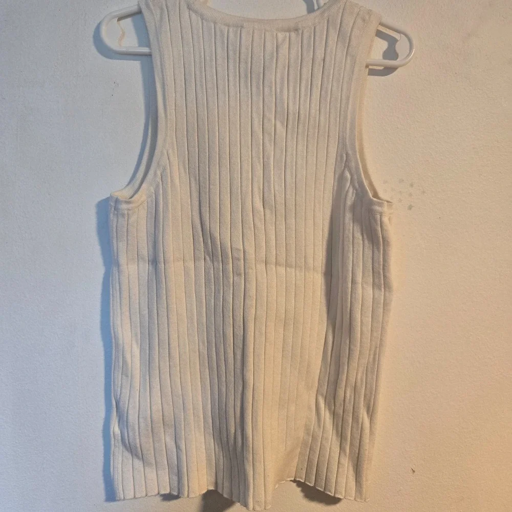H&M Ribbed Top White Top Floral top Knitted Girls 16-18yo - Picture 2 of 5